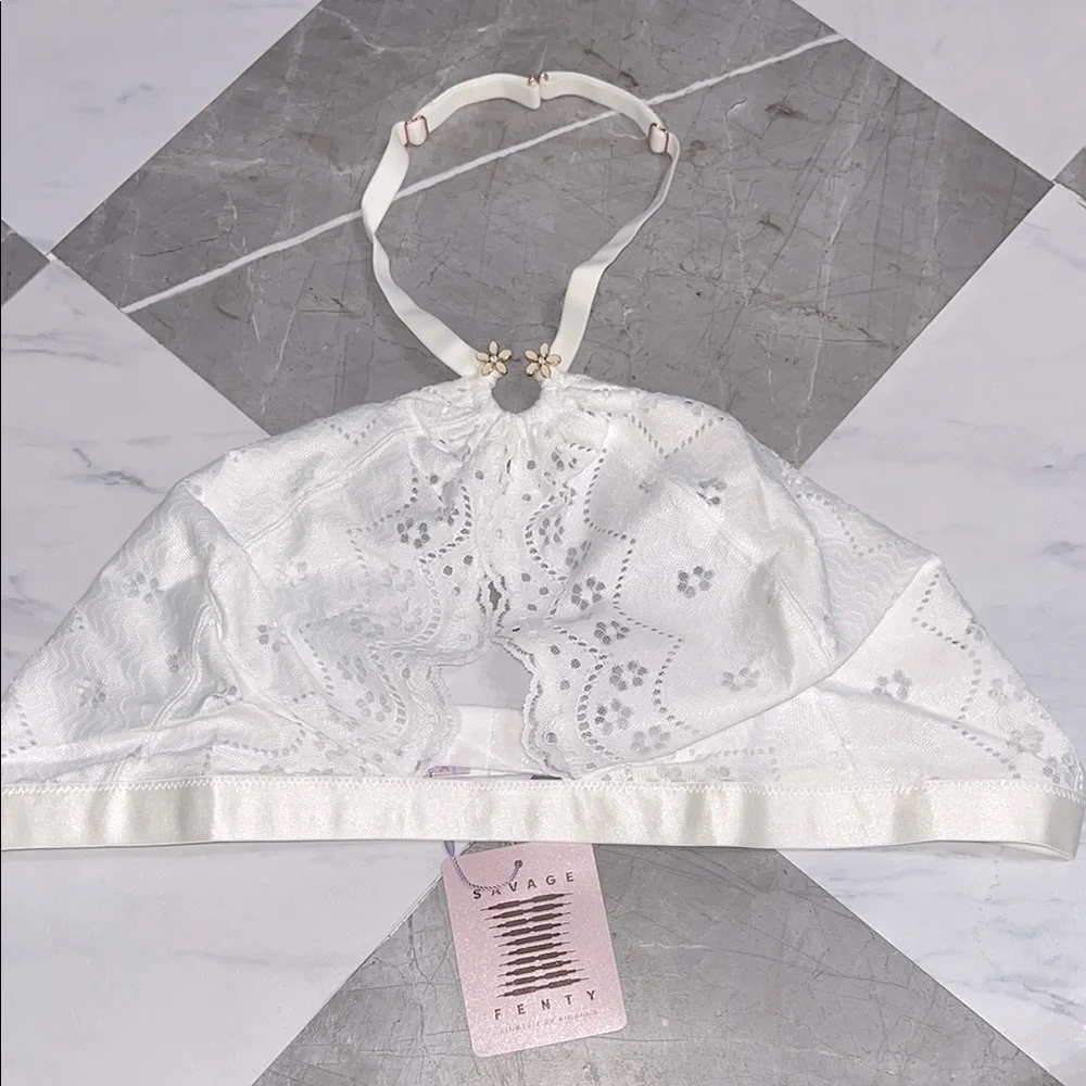 NEW Savage X Fenty curvy borderie lace halter bralette Angel white sz 2X